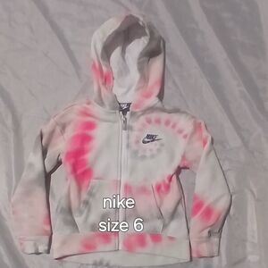 Nike Kids Hoodie - Pink and White Tie-Dye